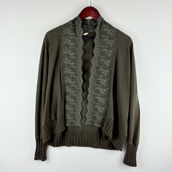 TINY Cardigan Sweater Open Front Rosalie Embroidered Lace Green Size XS - Picture 1 of 6